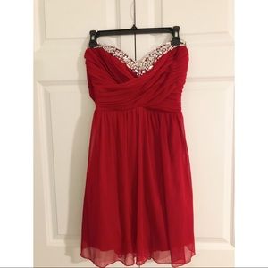 strapless red dress